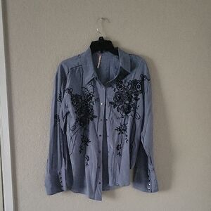 NWOT Free People Embroidered Button-Up Shirt